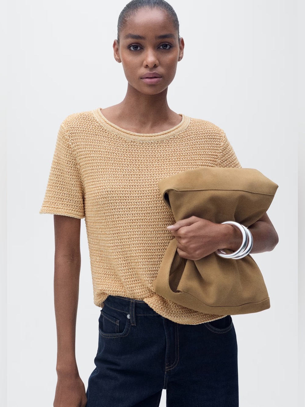 Mango Brown chunky knit sweater NWT